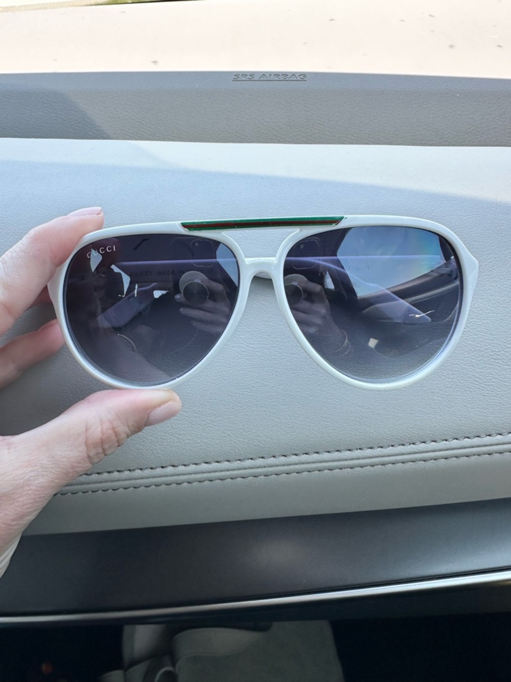 Gucci GG 3309 Aviator Sunglasses White Stripe Green Red Italy 58mm